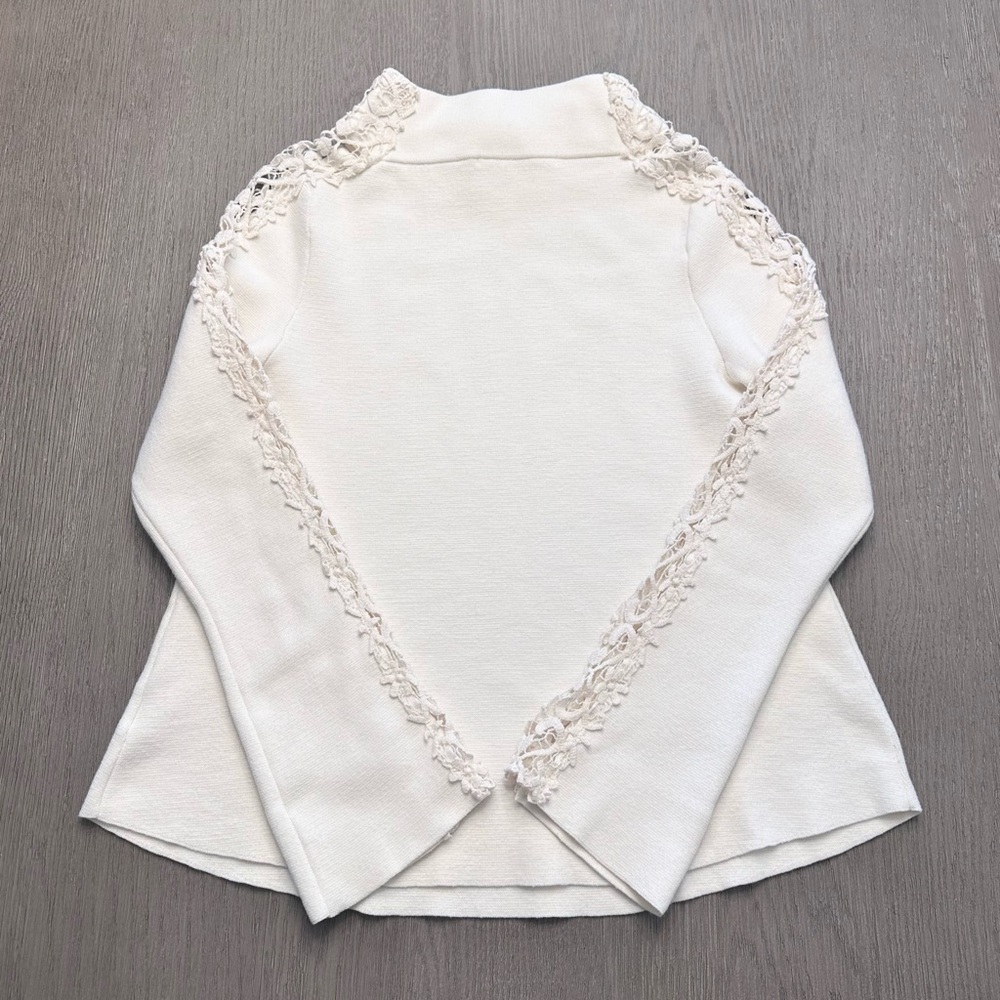 Anthropologie Ivory Cashmere Blend Funnel Neck Sweater w/ Lace Shoulders | M - Picture 3 of 7